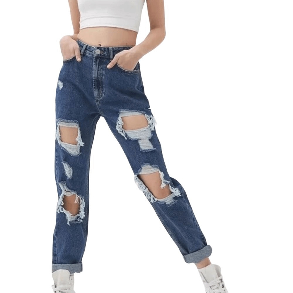BDG Mom High Rise‎ Jeans Womens Size 25 Blue Destroyed Denim